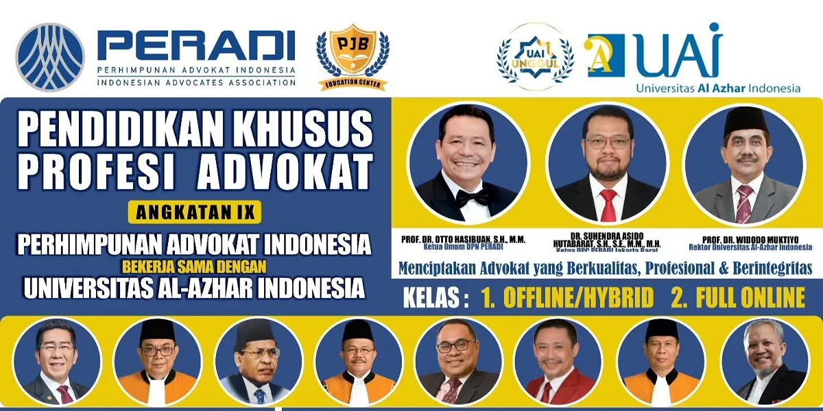 PERADI Buka Pendaftaran PKPA Angkatan IX, Gandeng Universitas Al Azhar Indonesia
